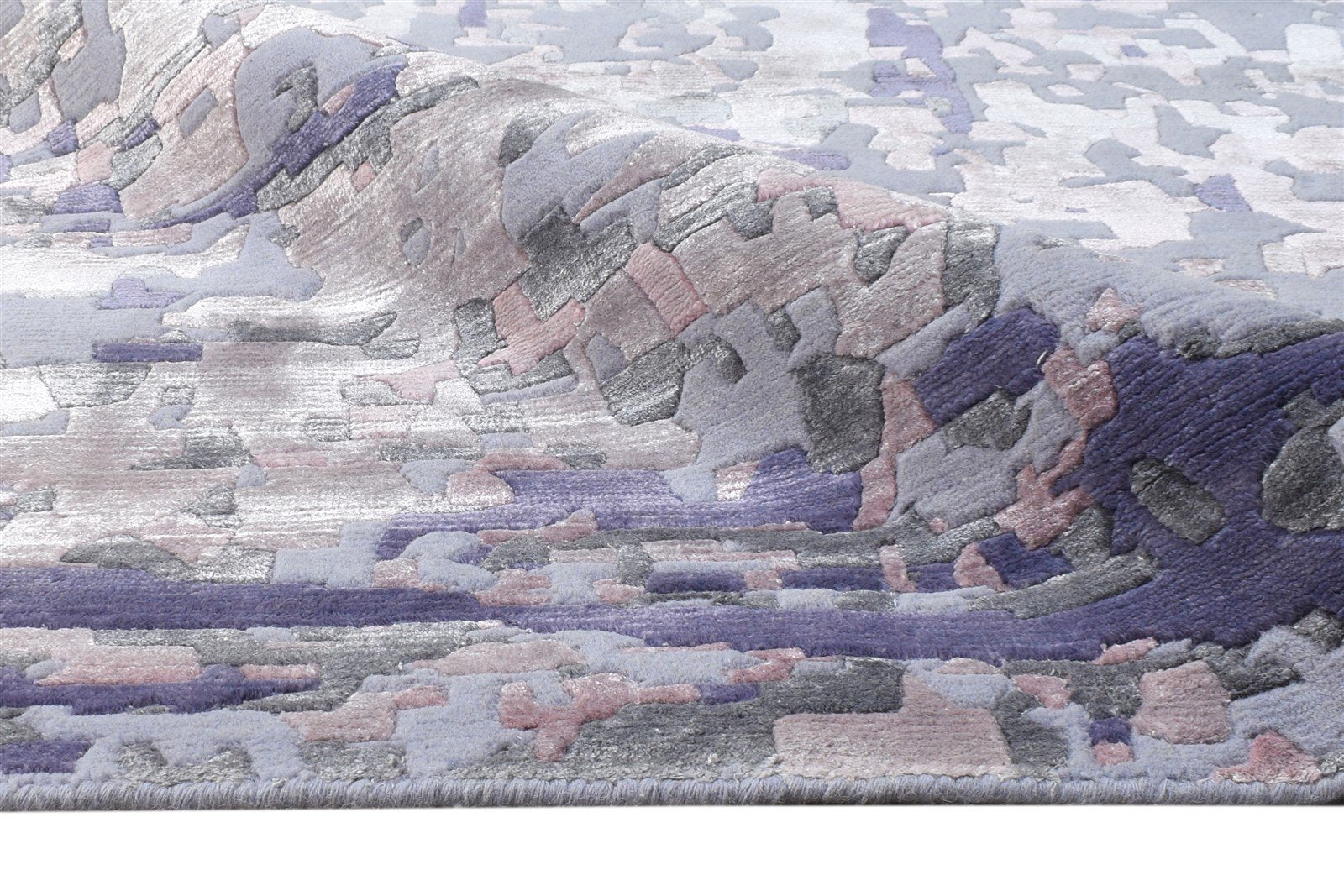 Grey Wool / Silk Rug 9' X 12' Modern Hand Knotted Indian Abstract Large Carpet 7864577949845