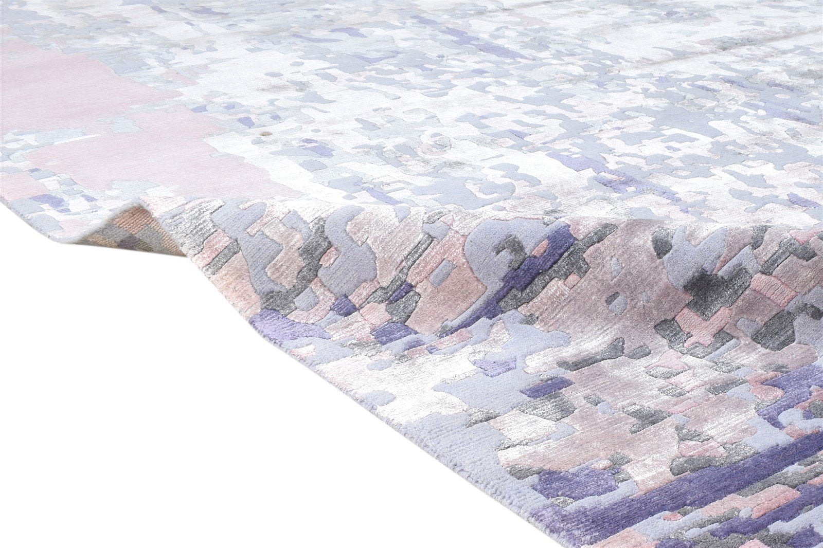 Grey Wool / Silk Rug 9' X 12' Modern Hand Knotted Indian Abstract Large Carpet 7864577949845