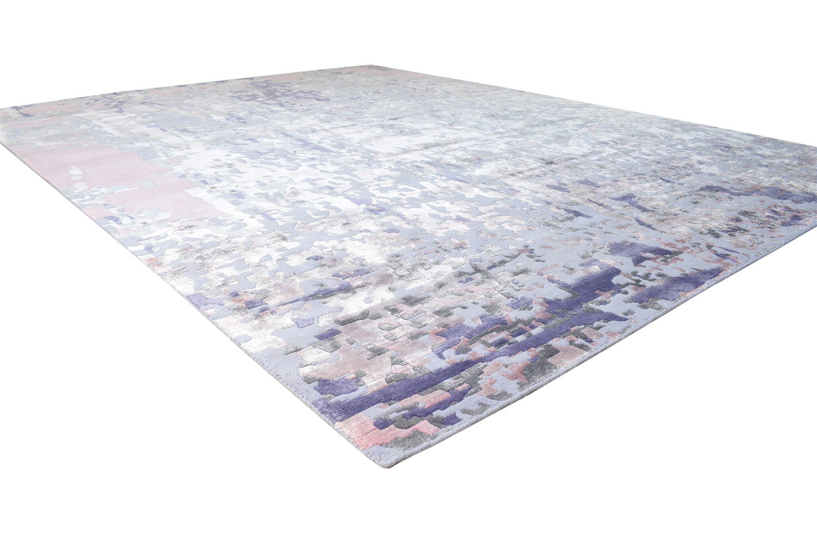 Grey Wool / Silk Rug 9' X 12' Modern Hand Knotted Indian Abstract Large Carpet 7864577949845