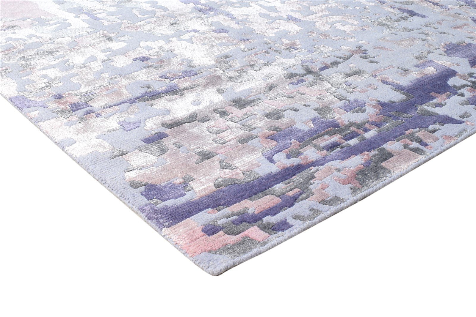 Grey Wool / Silk Rug 9' X 12' Modern Hand Knotted Indian Abstract Large Carpet 7864577949845