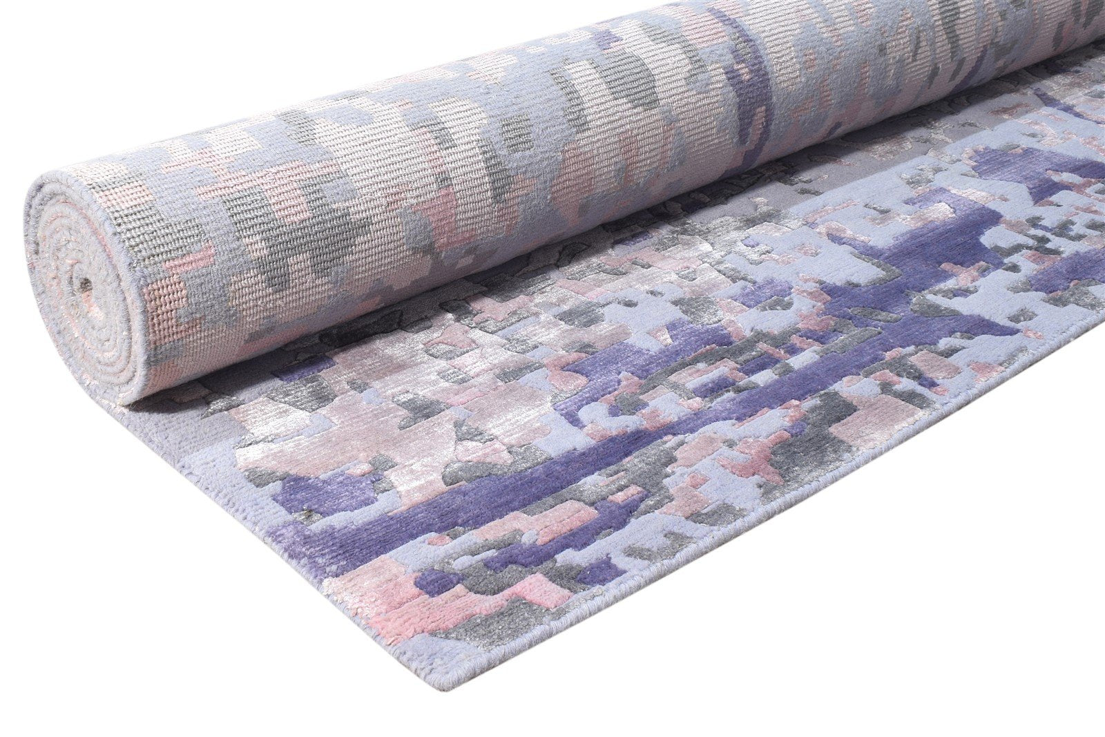 Grey Wool / Silk Rug 9' X 12' Modern Hand Knotted Indian Abstract Large Carpet 7864577949845