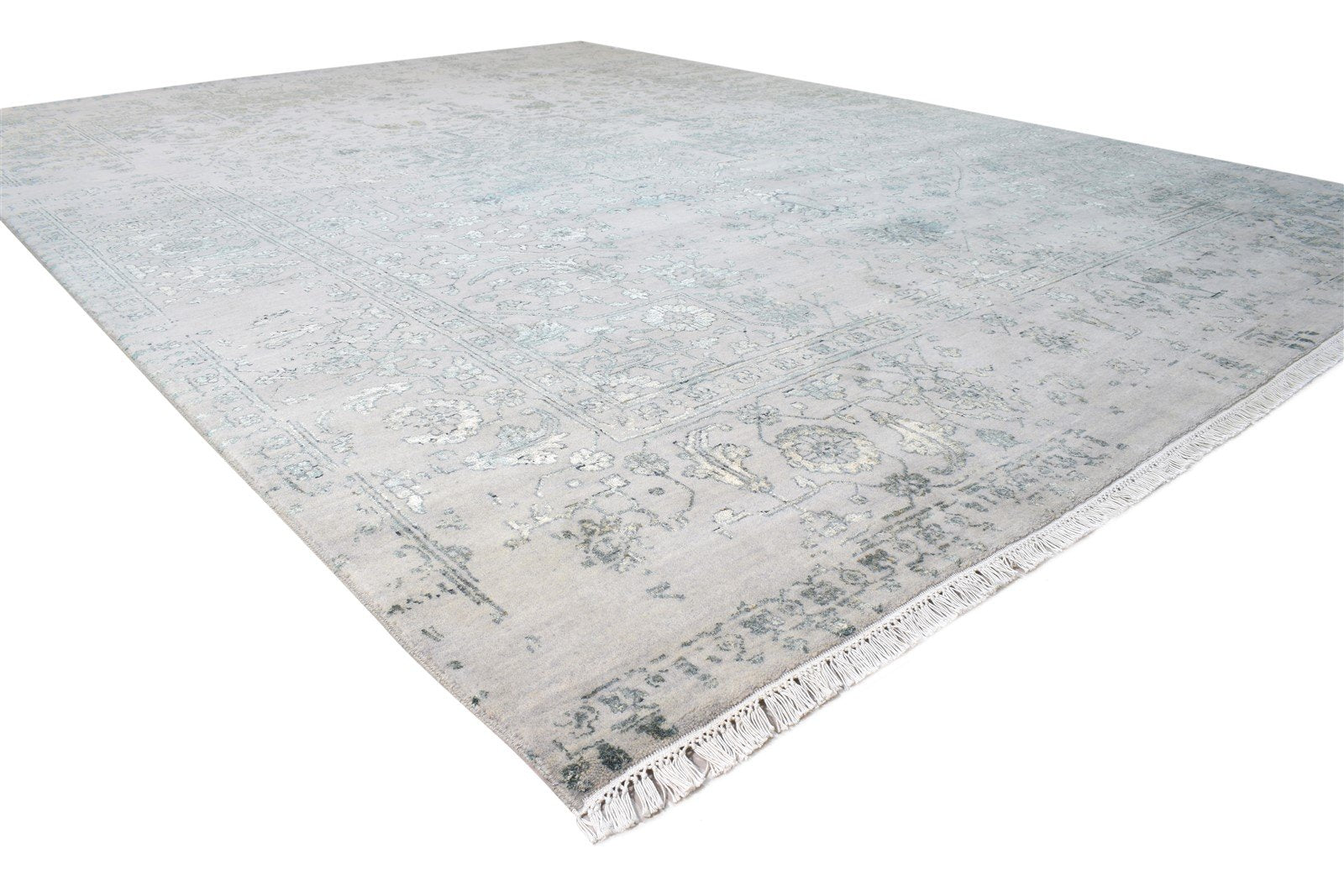 Grey Wool / Silk Rug 9X12 Modern Hand Knotted Oriental Abstract Extra Large 7864607998101