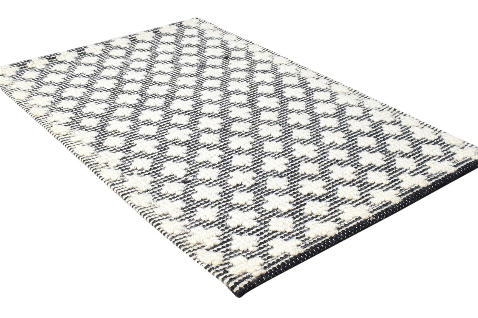 Hand-Hooked Black Wool Rug 2' X 3' Modern Moroccan Modern Small Carpet 7865137365141