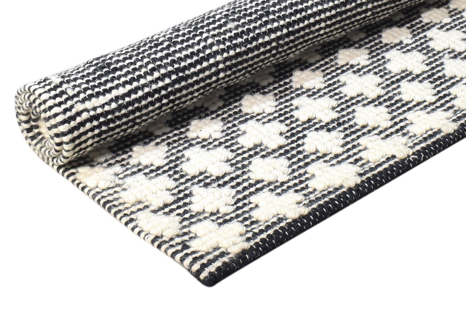 Hand-Hooked Black Wool Rug 2' X 3' Modern Moroccan Modern Small Carpet 7865137365141