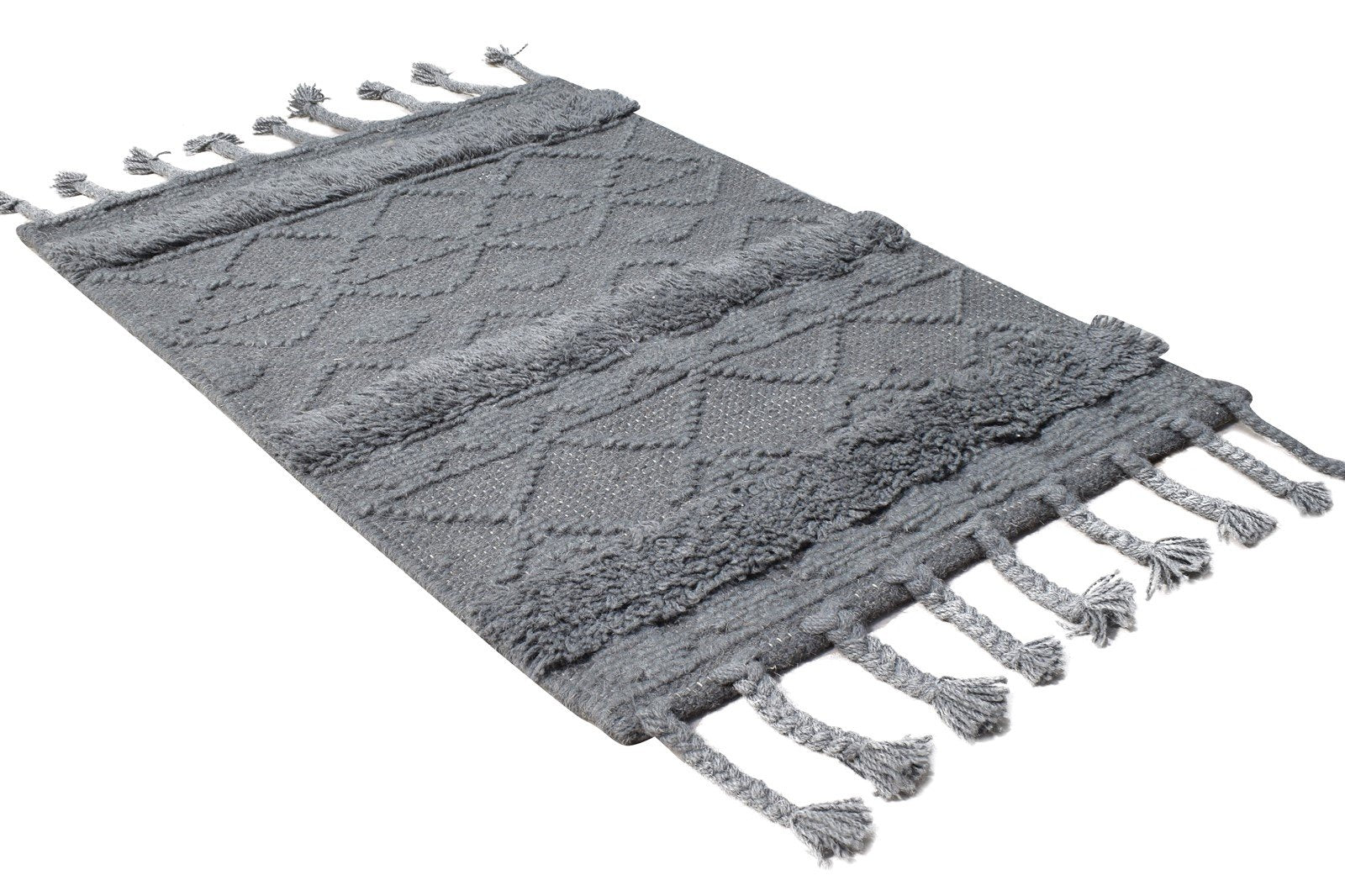 Hand-Hooked Charcoal Wool Rug 2' X 3' Modern Moroccan Modern Small Carpet 7865138872469