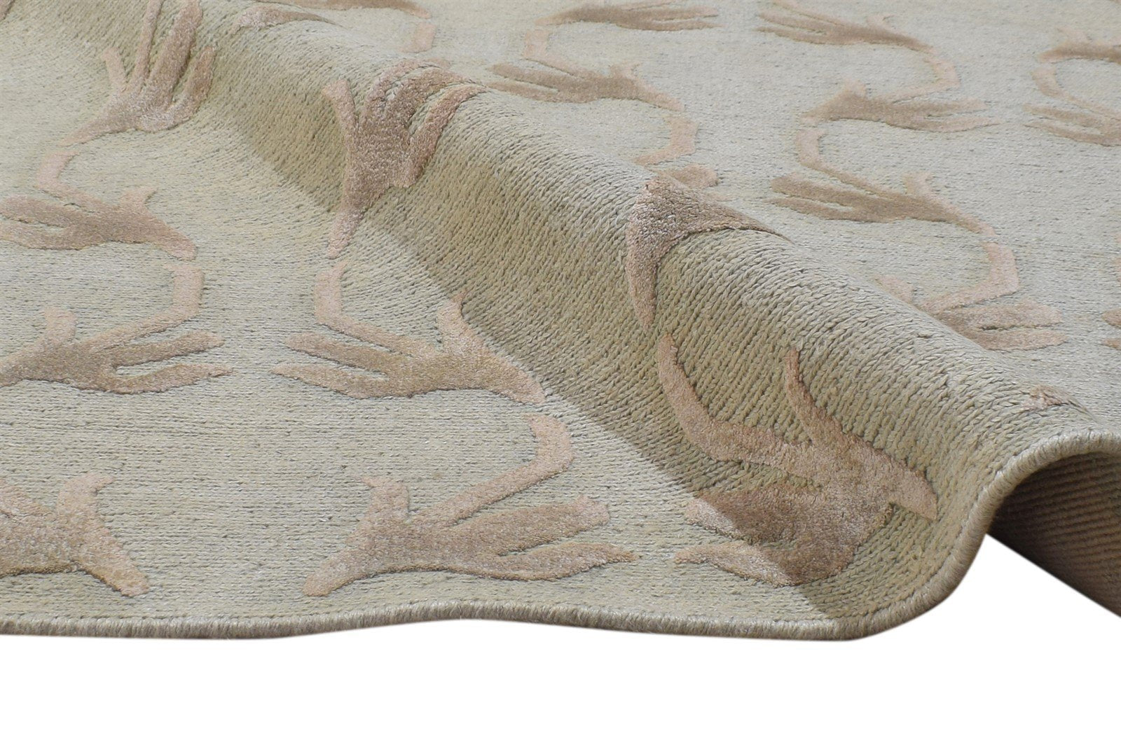 Hand Knotted Beige Linen Rug 5' X 8' Modern Scandinavian Floral Room Size Carpet 7864889344149