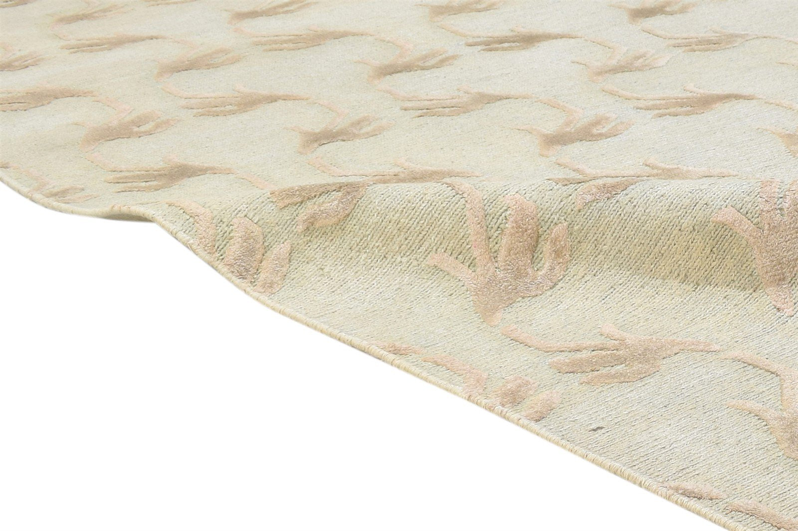 Hand Knotted Beige Linen Rug 5' X 8' Modern Scandinavian Floral Room Size Carpet 7864889344149