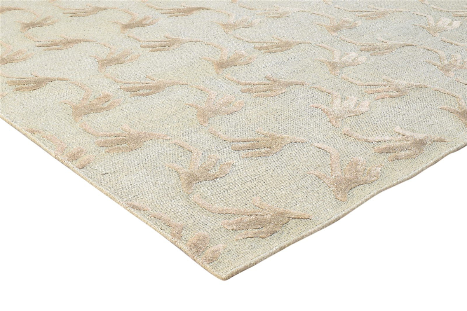 Hand Knotted Beige Linen Rug 5' X 8' Modern Scandinavian Floral Room Size Carpet 7864889344149