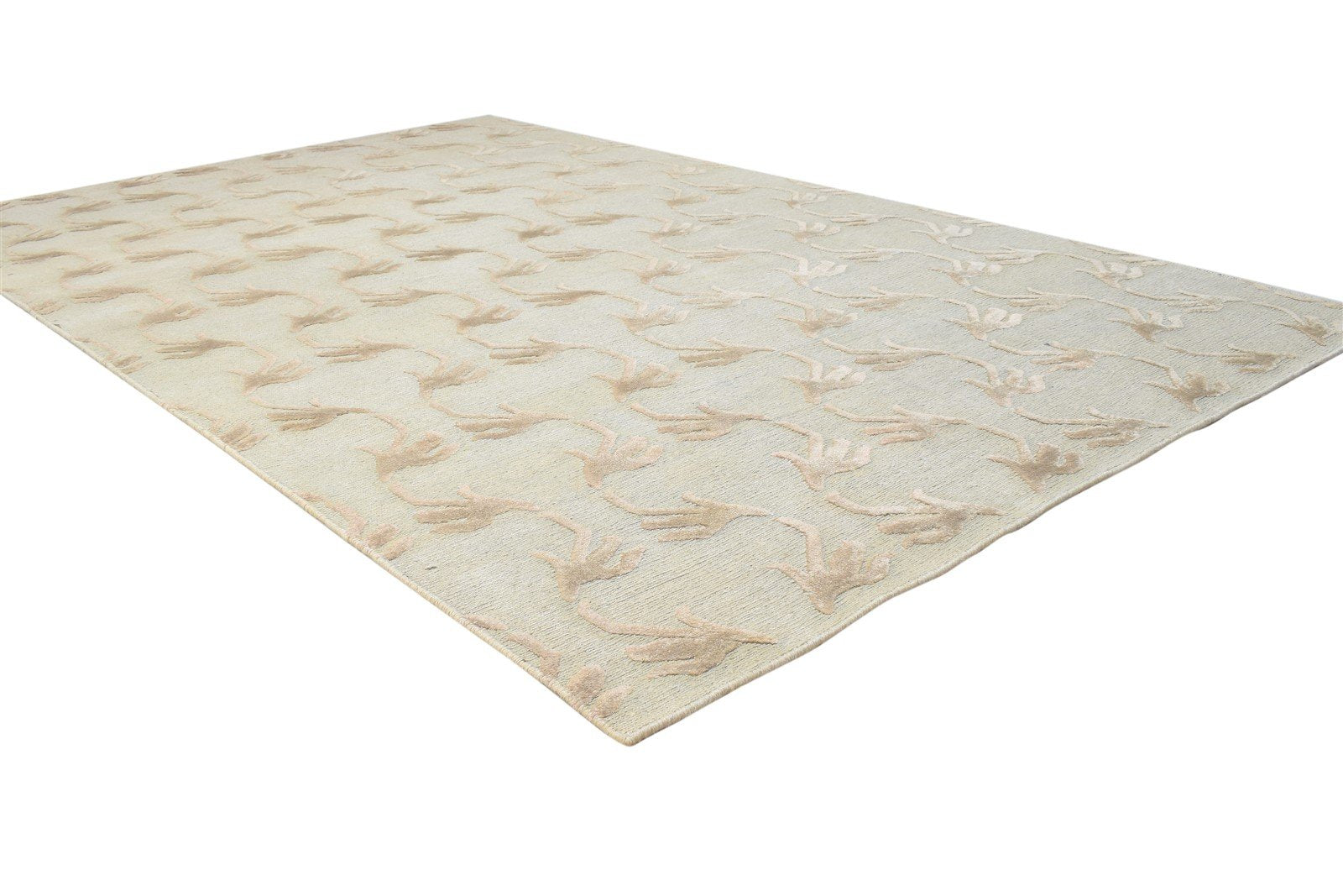 Hand Knotted Beige Linen Rug 5' X 8' Modern Scandinavian Floral Room Size Carpet 7864889344149