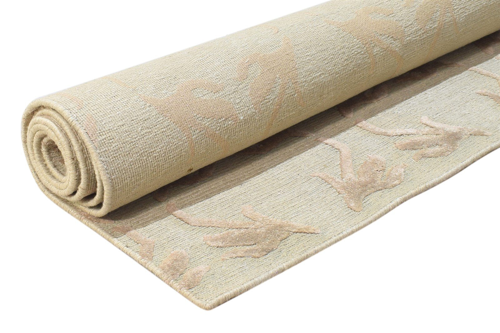Hand Knotted Beige Linen Rug 5' X 8' Modern Scandinavian Floral Room Size Carpet 7864889344149