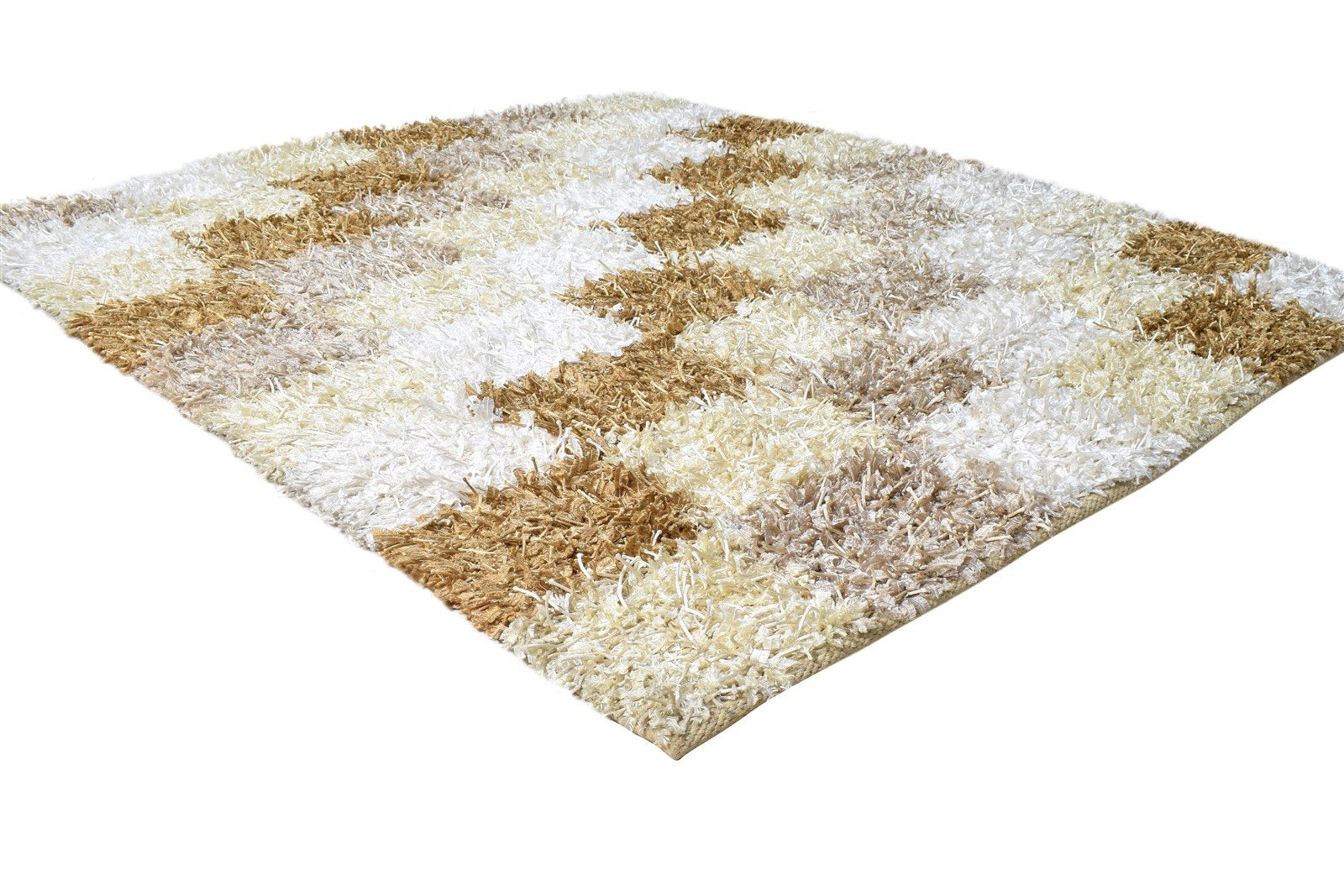 Hand Knotted Beige Polyester Rug 5' X 6' Shag Indian Modern Room Size Carpet 7865129435285