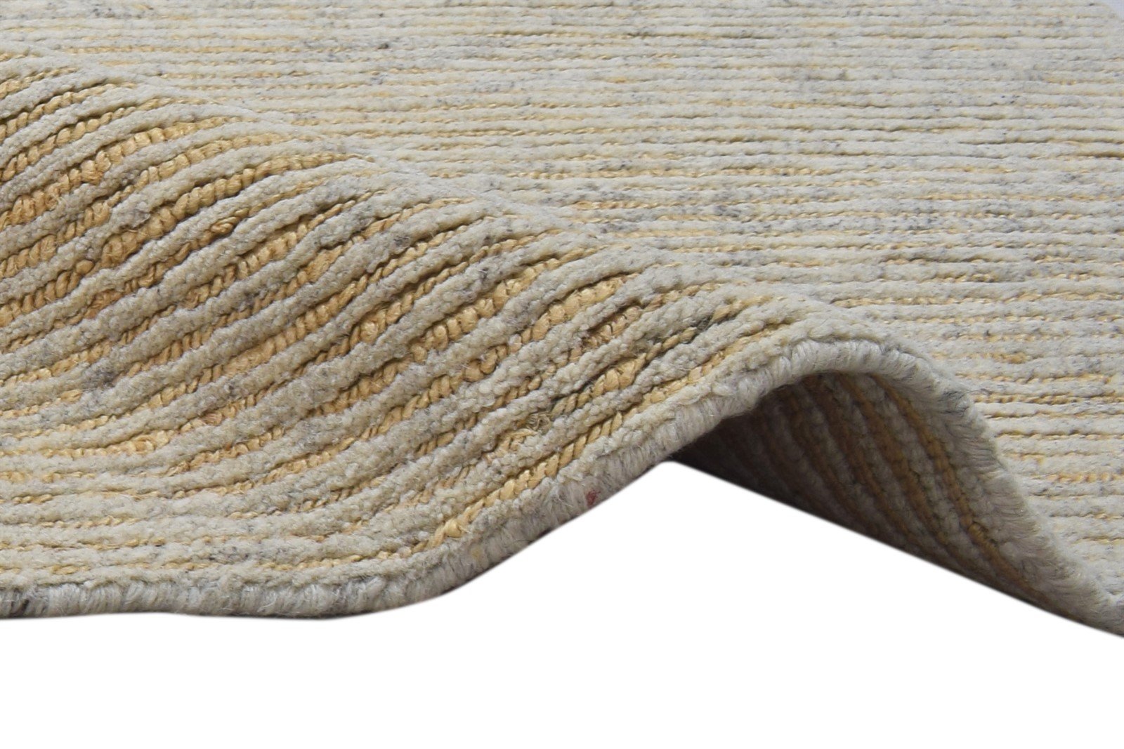 Hand Knotted Beige Wool / Jute Rug 4X5 Modern Scandinavian Striped Room Size 7864091312277