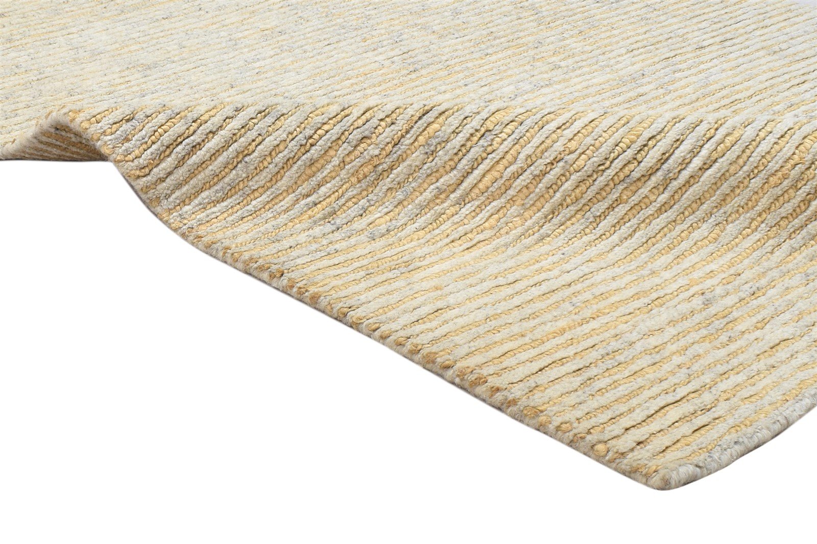 Hand Knotted Beige Wool / Jute Rug 4X5 Modern Scandinavian Striped Room Size 7864091312277
