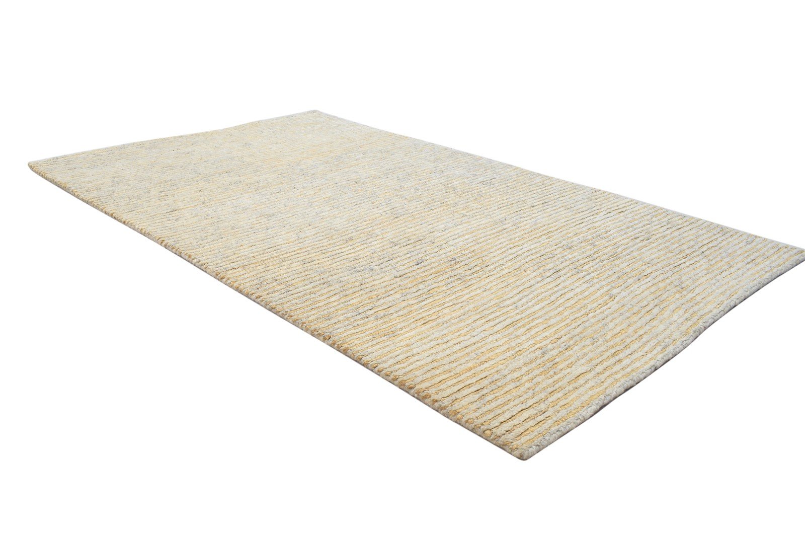 Hand Knotted Beige Wool / Jute Rug 4X5 Modern Scandinavian Striped Room Size 7864091312277
