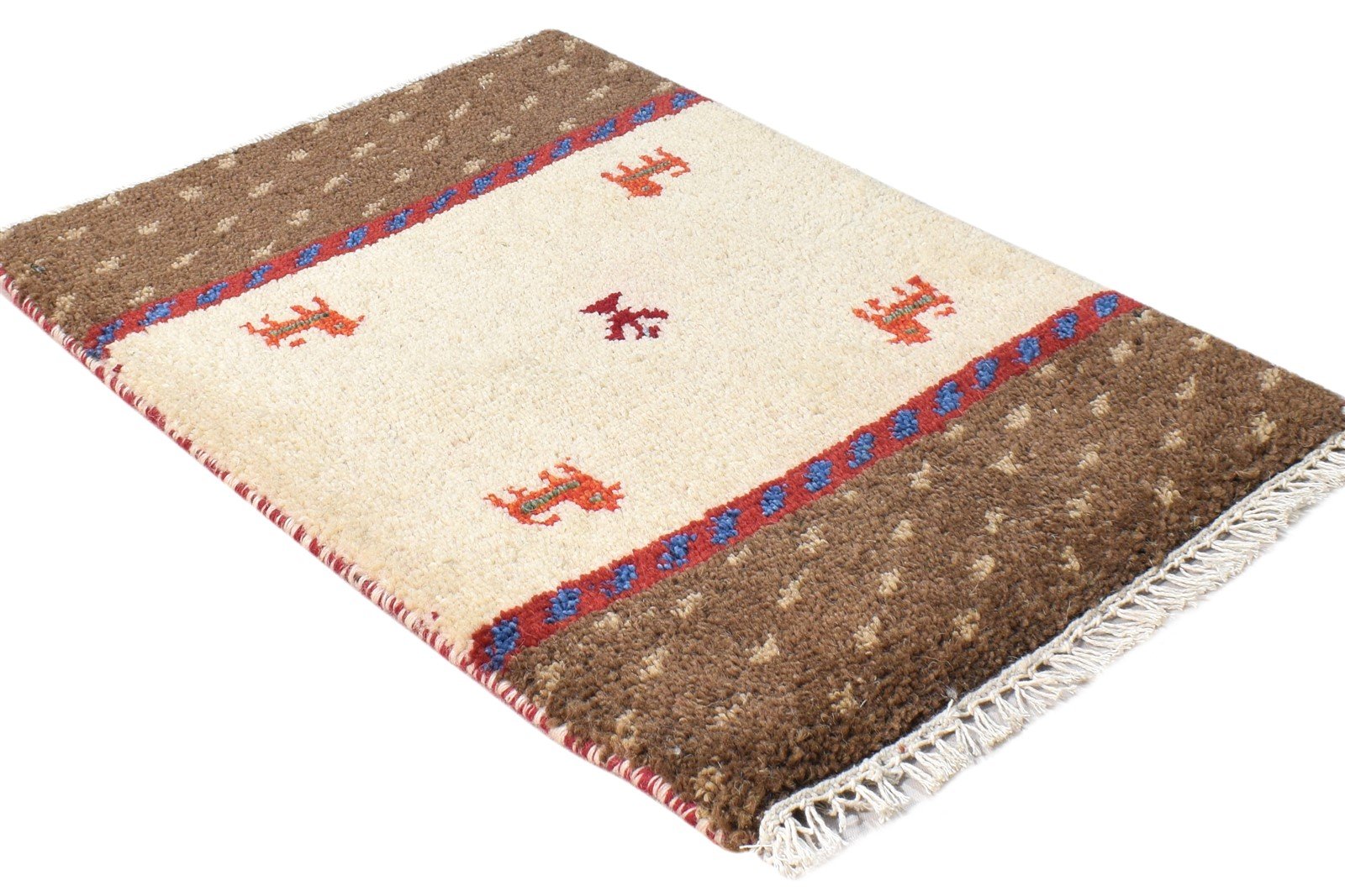 Hand Knotted Beige Wool Rug 1' X 2' Persian Southwestern Tribal Small Carpet 7865181733013