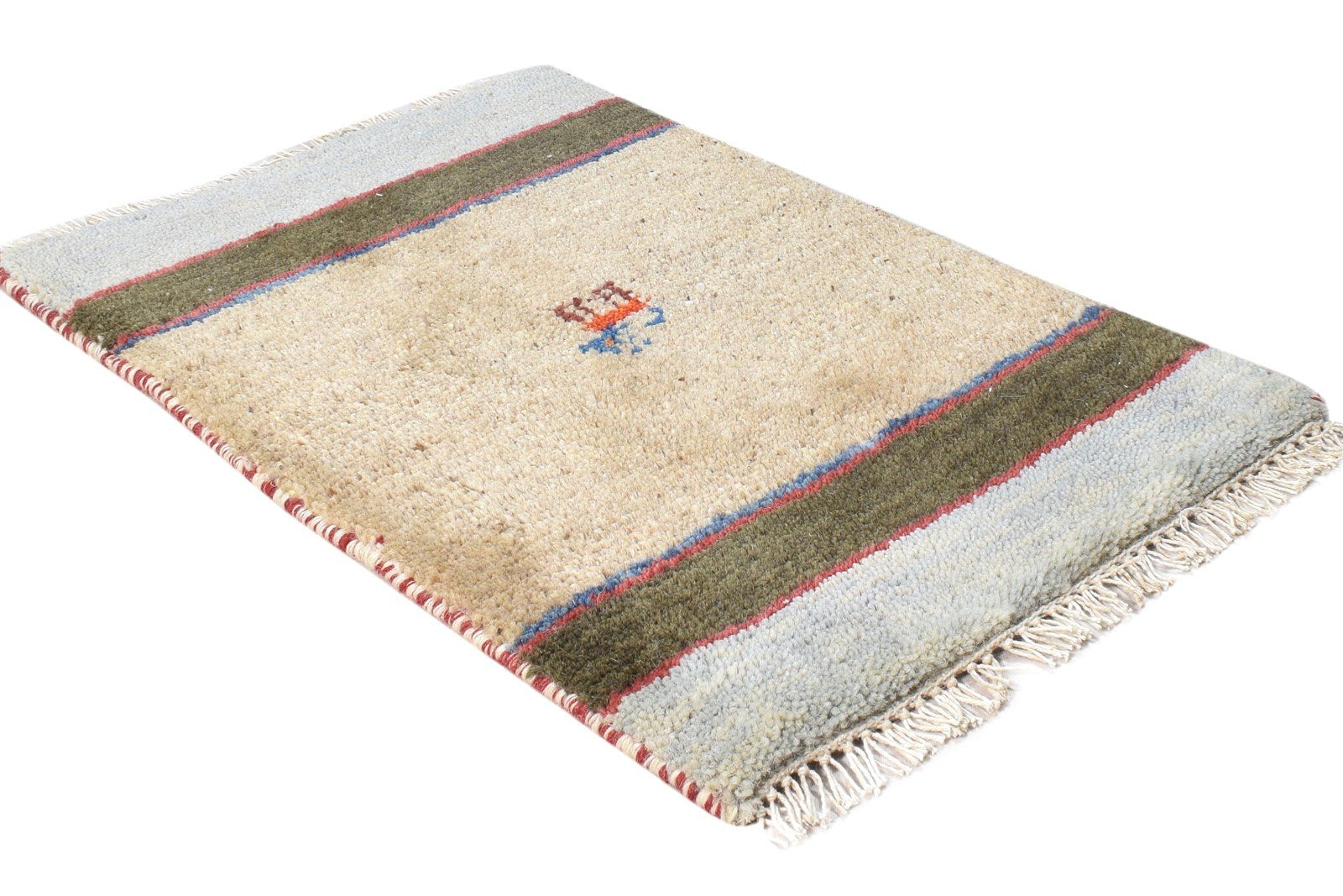 Hand Knotted Beige Wool Rug 1' X 2' Southwestern American Tribal Small Carpet 7865060720789