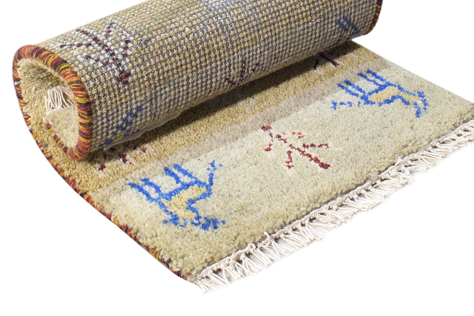Hand Knotted Beige Wool Rug 1' X 2' Southwestern American Tribal Small Carpet 7865089294485
