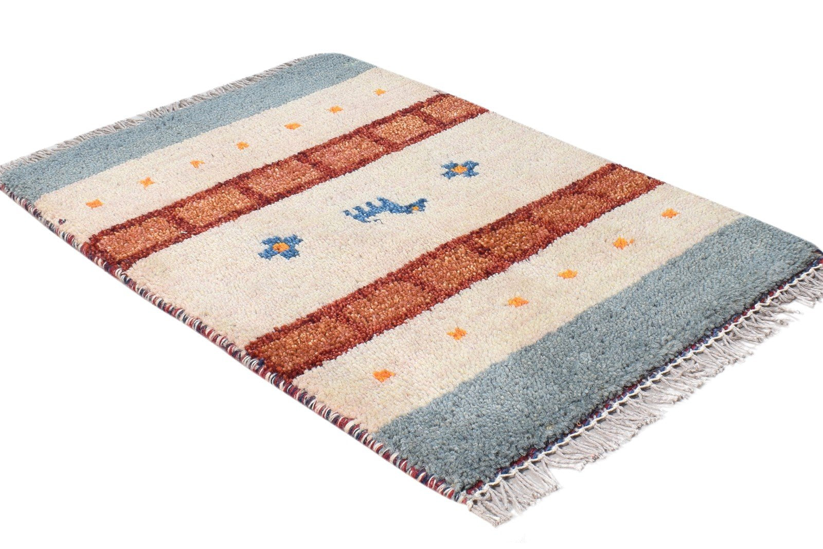 Hand Knotted Beige Wool Rug 1' X 2' Southwestern American Tribal Small Carpet 7864555569301