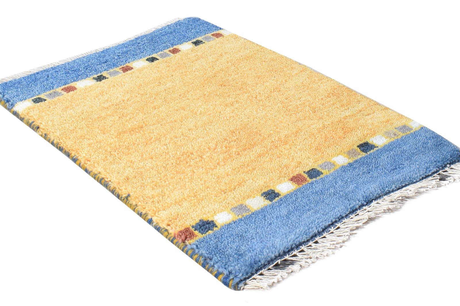Hand Knotted Beige Wool Rug 1' X 2' Southwestern Gabbeh Striped Small Carpet 7865059475605