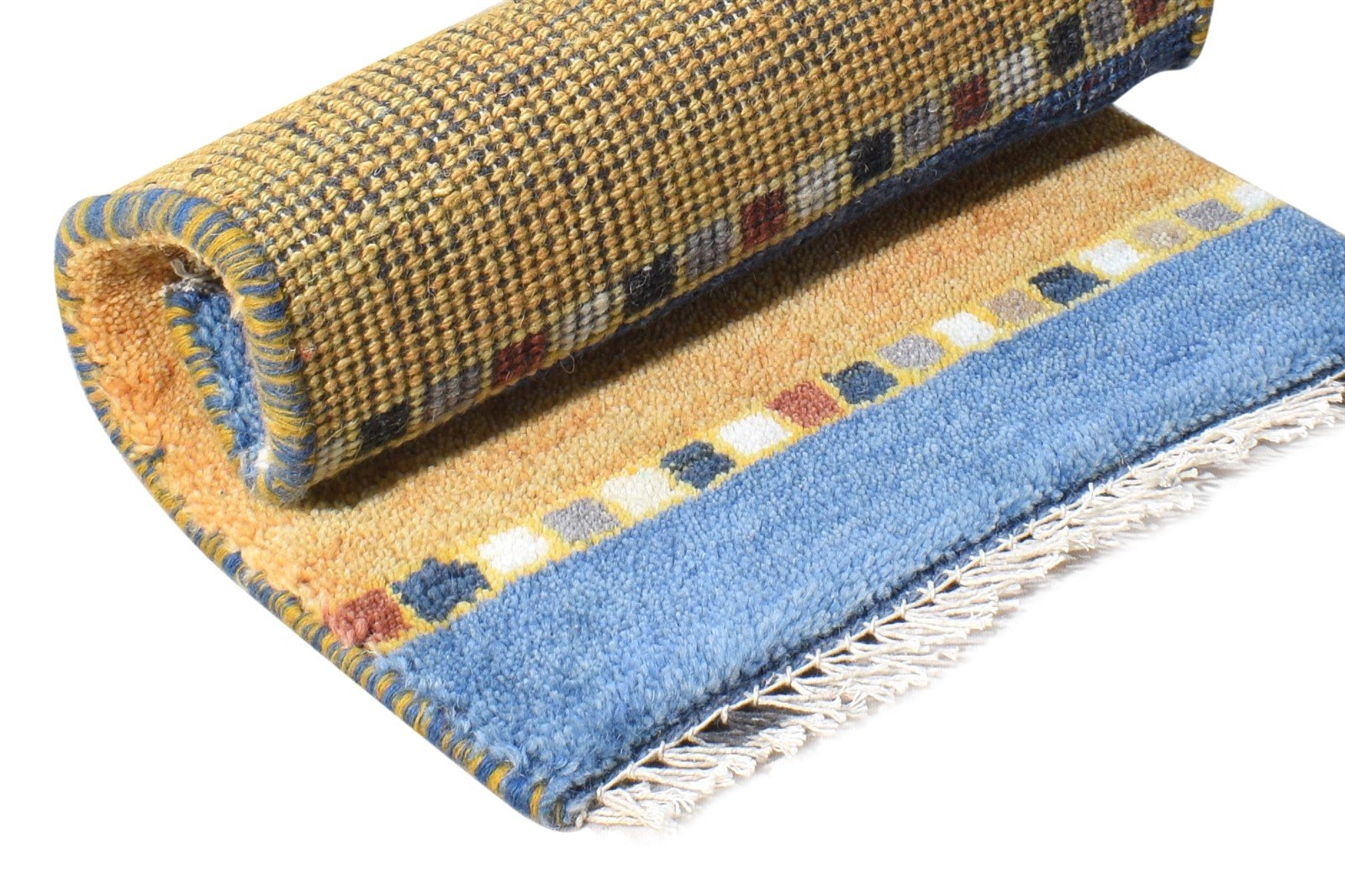 Hand Knotted Beige Wool Rug 1' X 2' Southwestern Gabbeh Striped Small Carpet 7865059475605