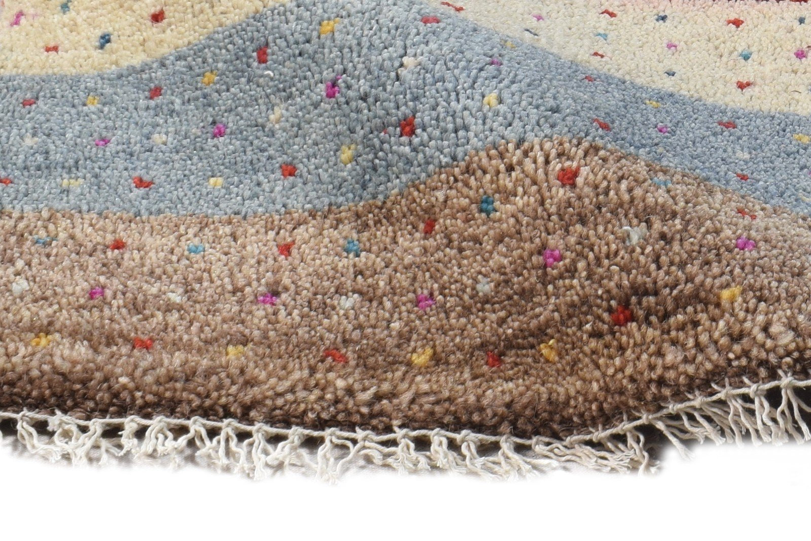 Hand Knotted Beige Wool Rug 1' X 2' Southwestern Gabbeh Striped Small Carpet 7864544166037