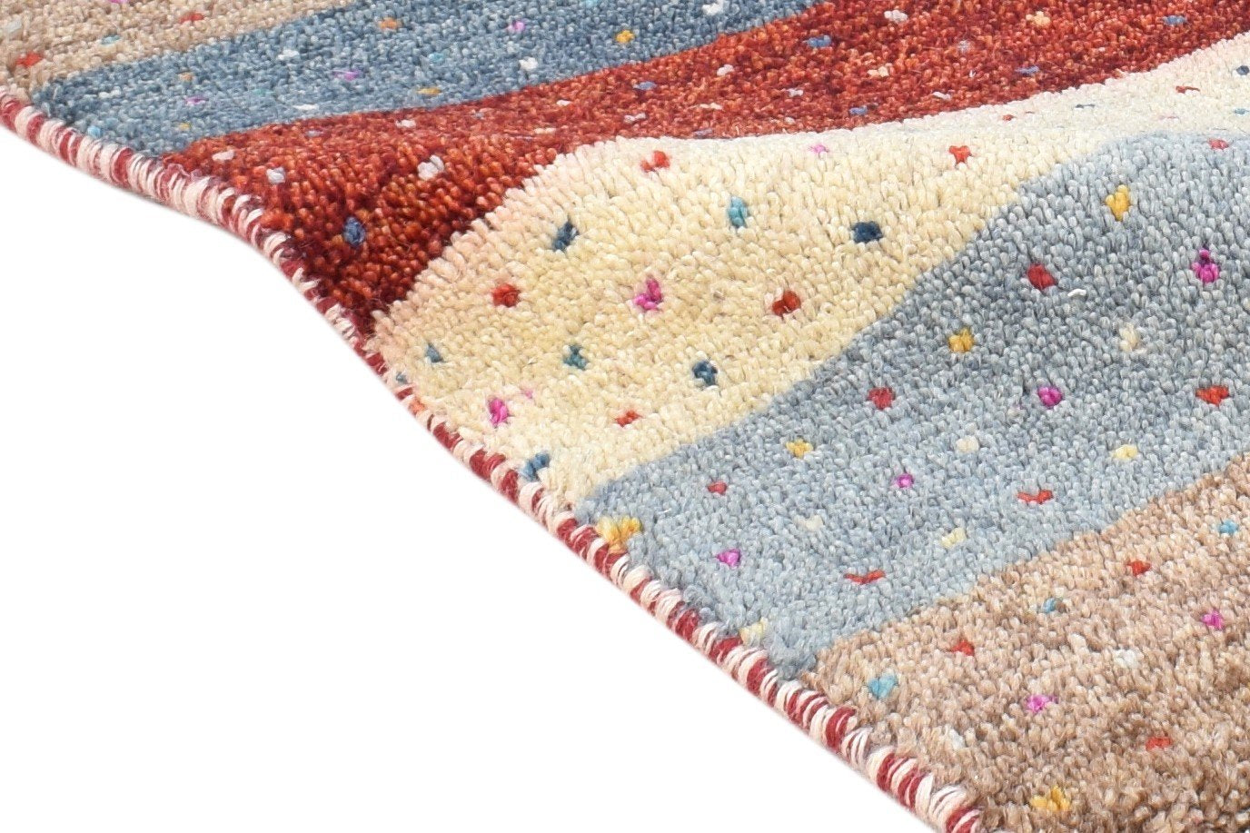 Hand Knotted Beige Wool Rug 1' X 2' Southwestern Gabbeh Striped Small Carpet 7864544166037