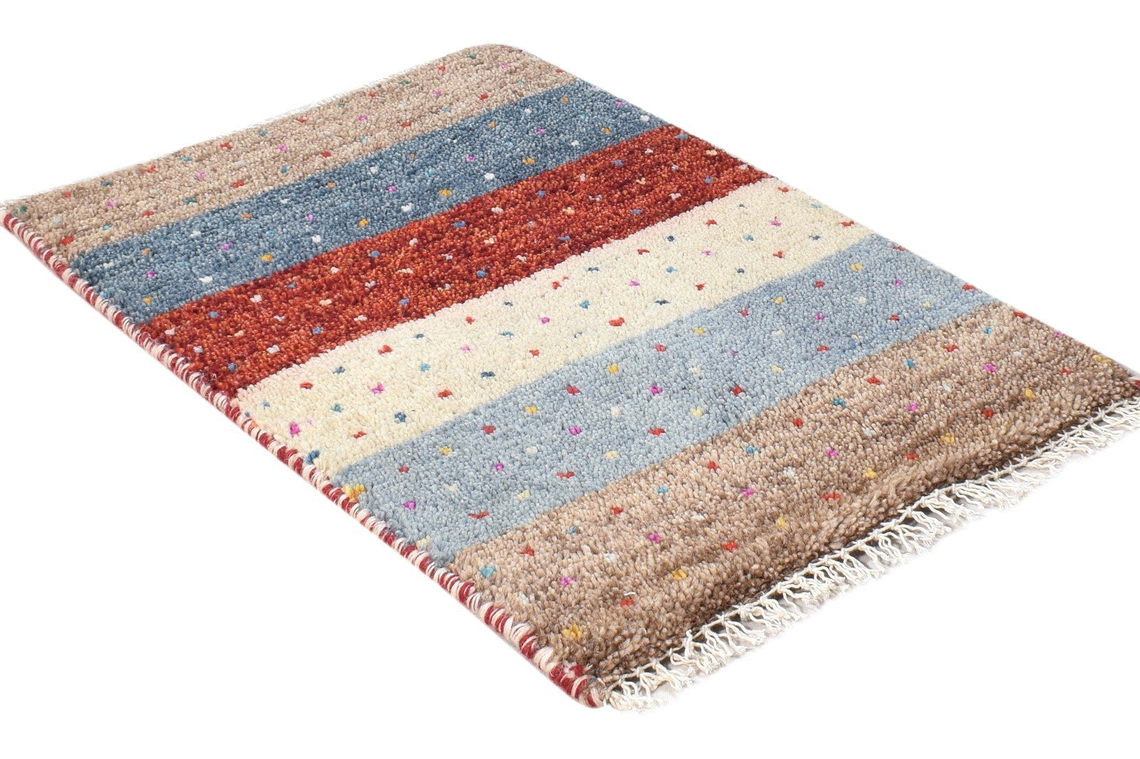 Hand Knotted Beige Wool Rug 1' X 2' Southwestern Gabbeh Striped Small Carpet 7864544166037