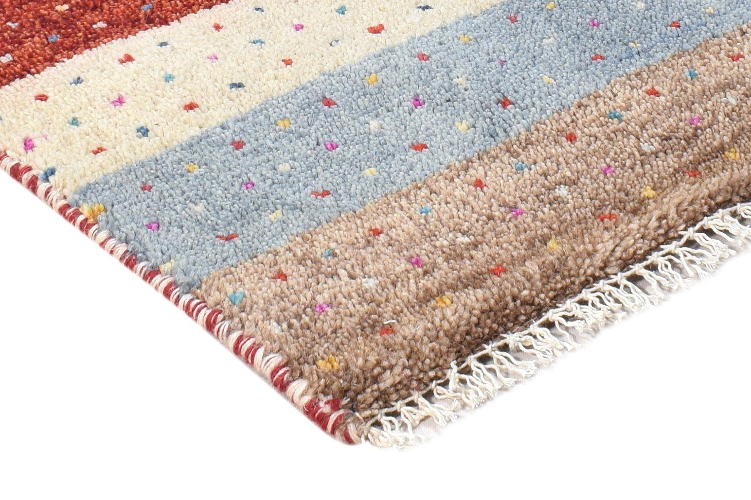 Hand Knotted Beige Wool Rug 1' X 2' Southwestern Gabbeh Striped Small Carpet 7864544166037