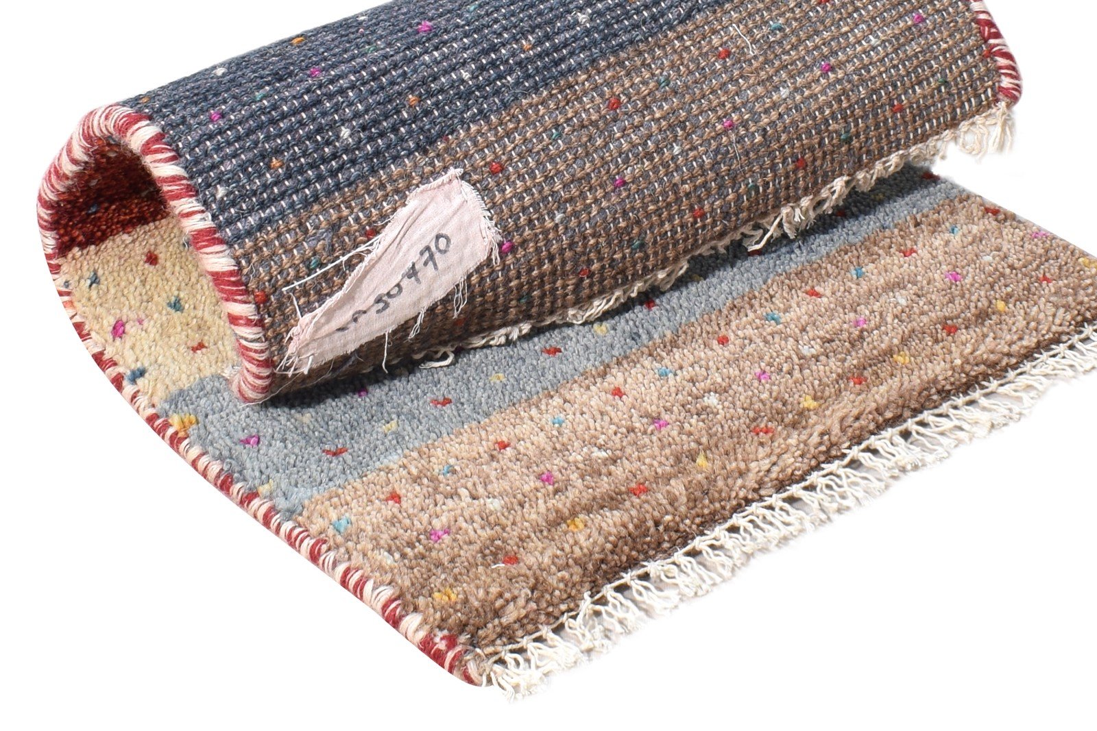 Hand Knotted Beige Wool Rug 1' X 2' Southwestern Gabbeh Striped Small Carpet 7864544166037