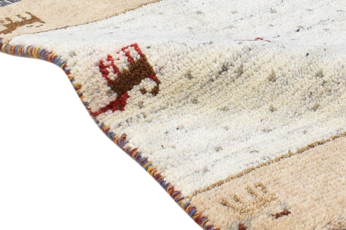 Hand Knotted Beige Wool Rug 1' X 2' Southwestern Gabbeh Tribal Small Carpet 7865099813013