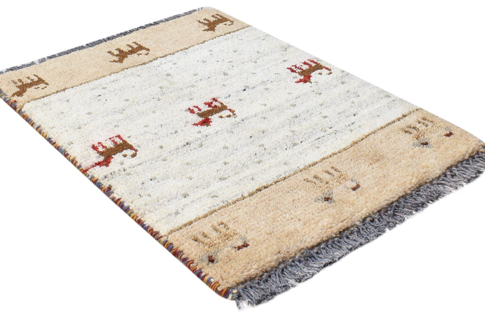 Hand Knotted Beige Wool Rug 1' X 2' Southwestern Gabbeh Tribal Small Carpet 7865099813013