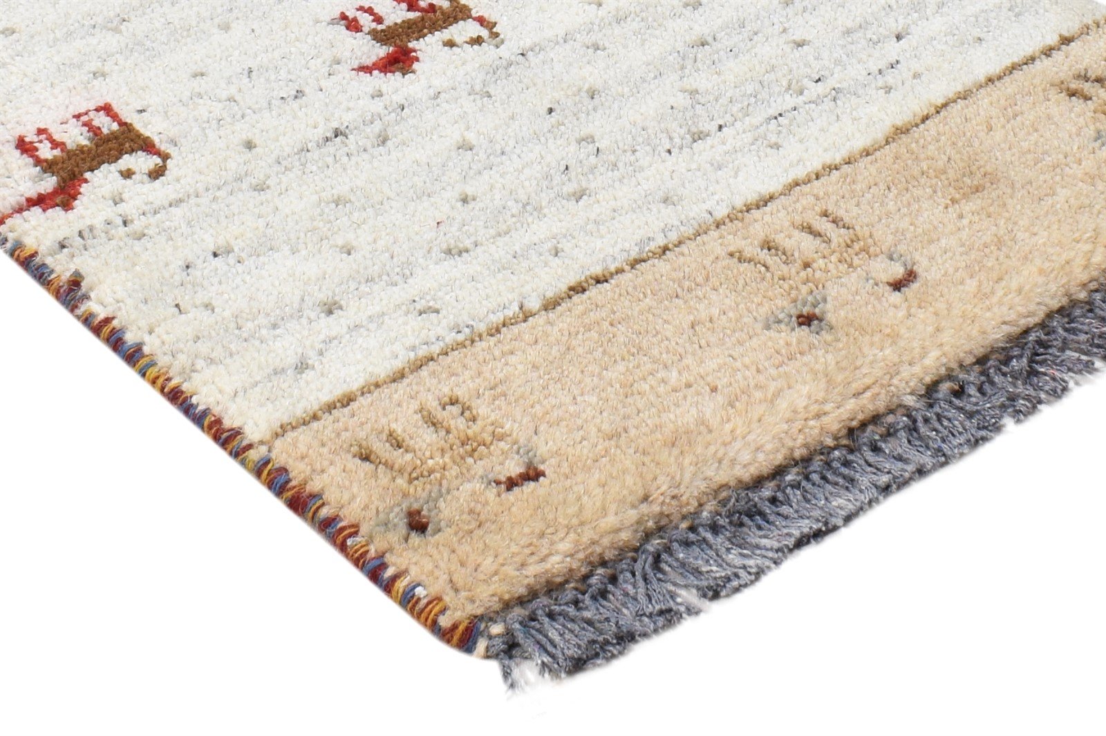 Hand Knotted Beige Wool Rug 1' X 2' Southwestern Gabbeh Tribal Small Carpet 7865099813013
