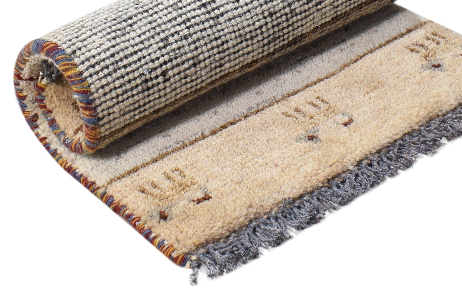 Hand Knotted Beige Wool Rug 1' X 2' Southwestern Gabbeh Tribal Small Carpet 7865099813013