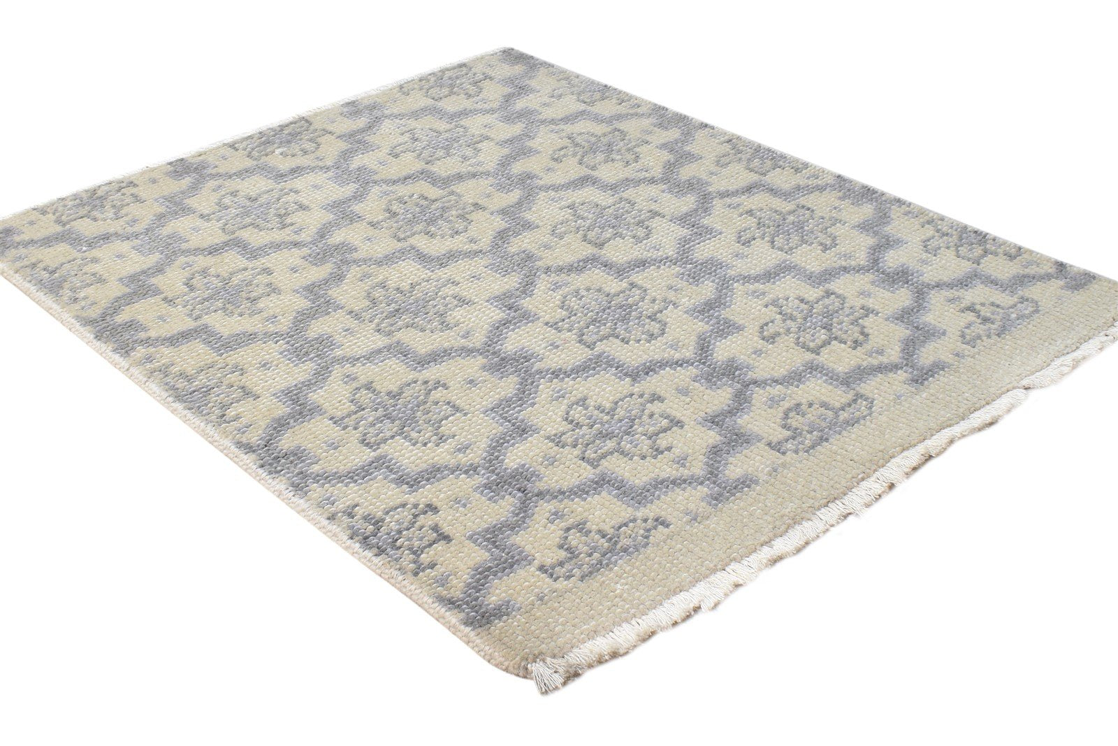 Hand Knotted Beige Wool Rug 2' X 2' Modern Moroccan Trellis Small Carpet 7865143459989