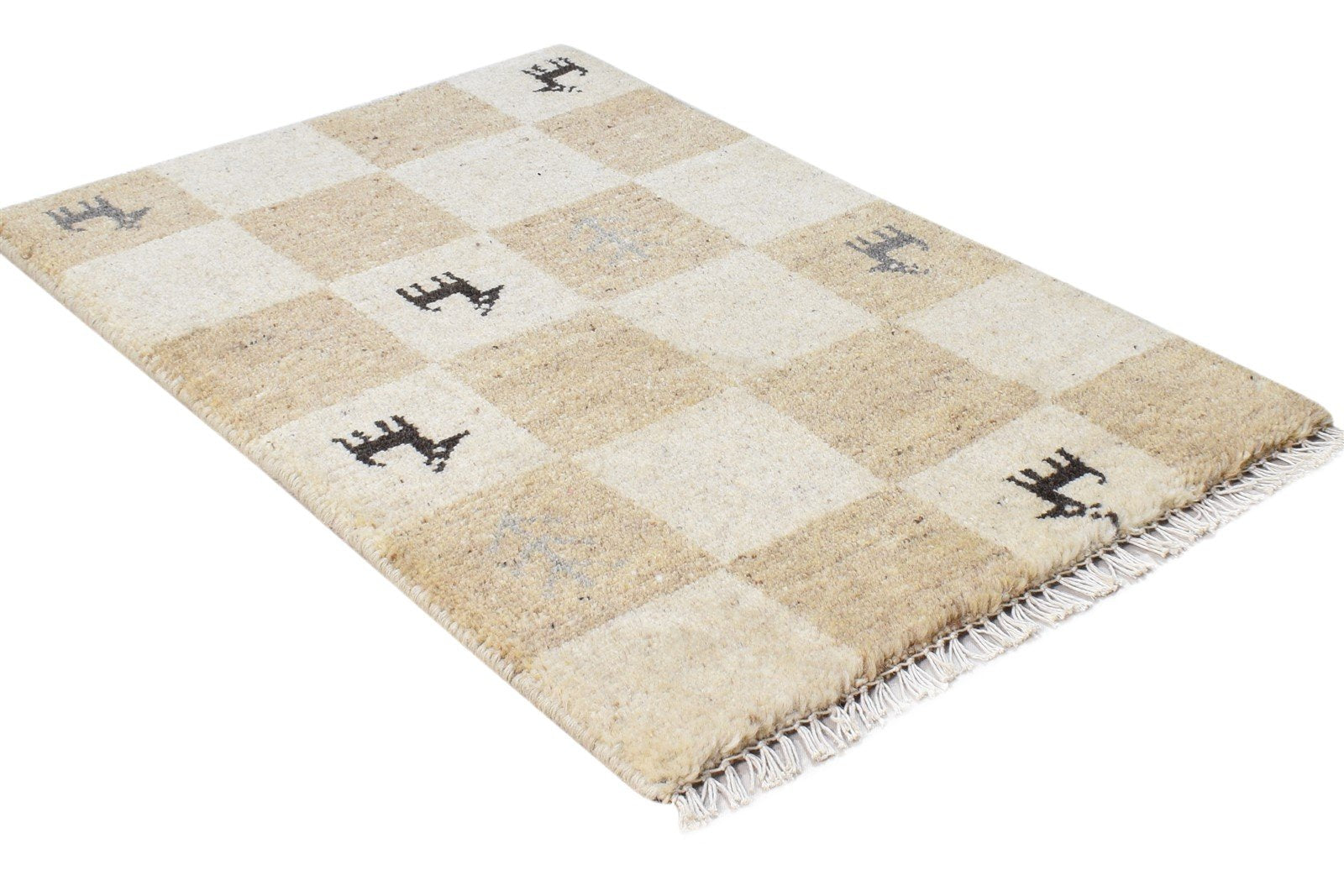 Hand Knotted Beige Wool Rug 2' X 2' Southwestern Gabbeh Tribal Small Carpet 7865101942933