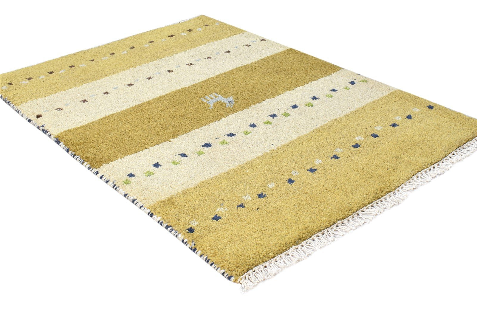 Hand Knotted Beige Wool Rug 2' X 3' Southwestern Gabbeh Striped Small Carpet 7865064980629