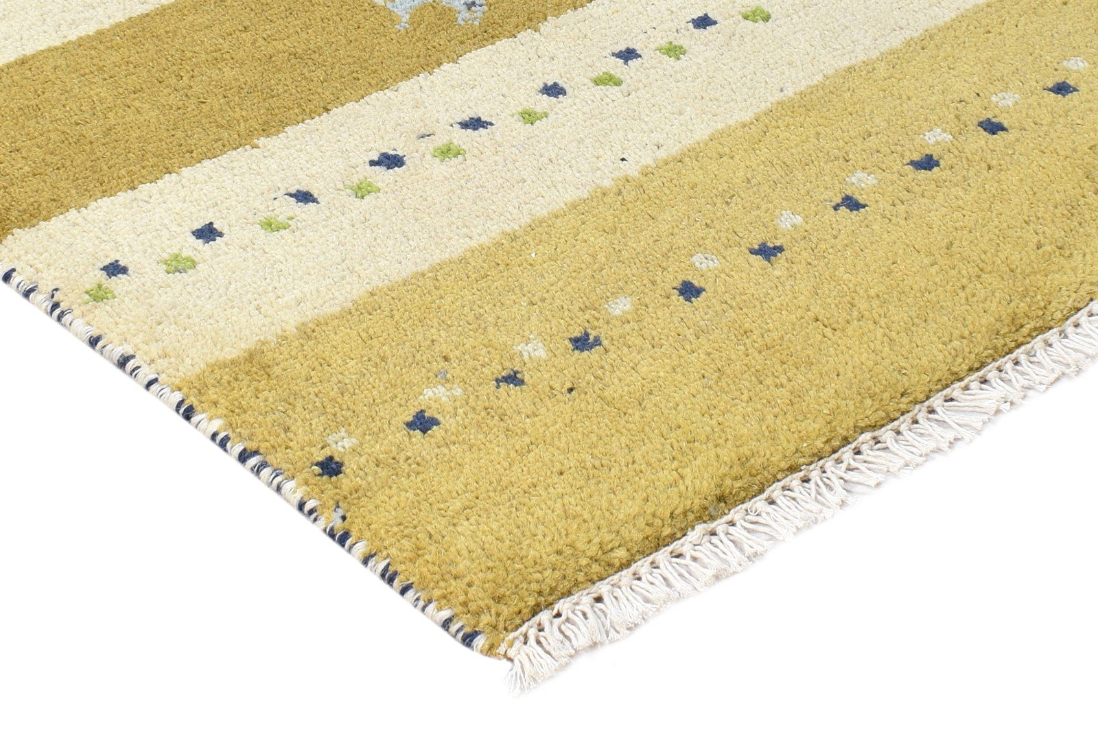 Hand Knotted Beige Wool Rug 2' X 3' Southwestern Gabbeh Striped Small Carpet 7865064980629
