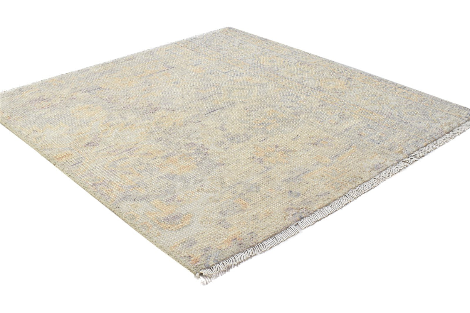 Hand Knotted Beige Wool Rug 3' X 3' Persian Oushak Oriental Small Carpet 7864861098133