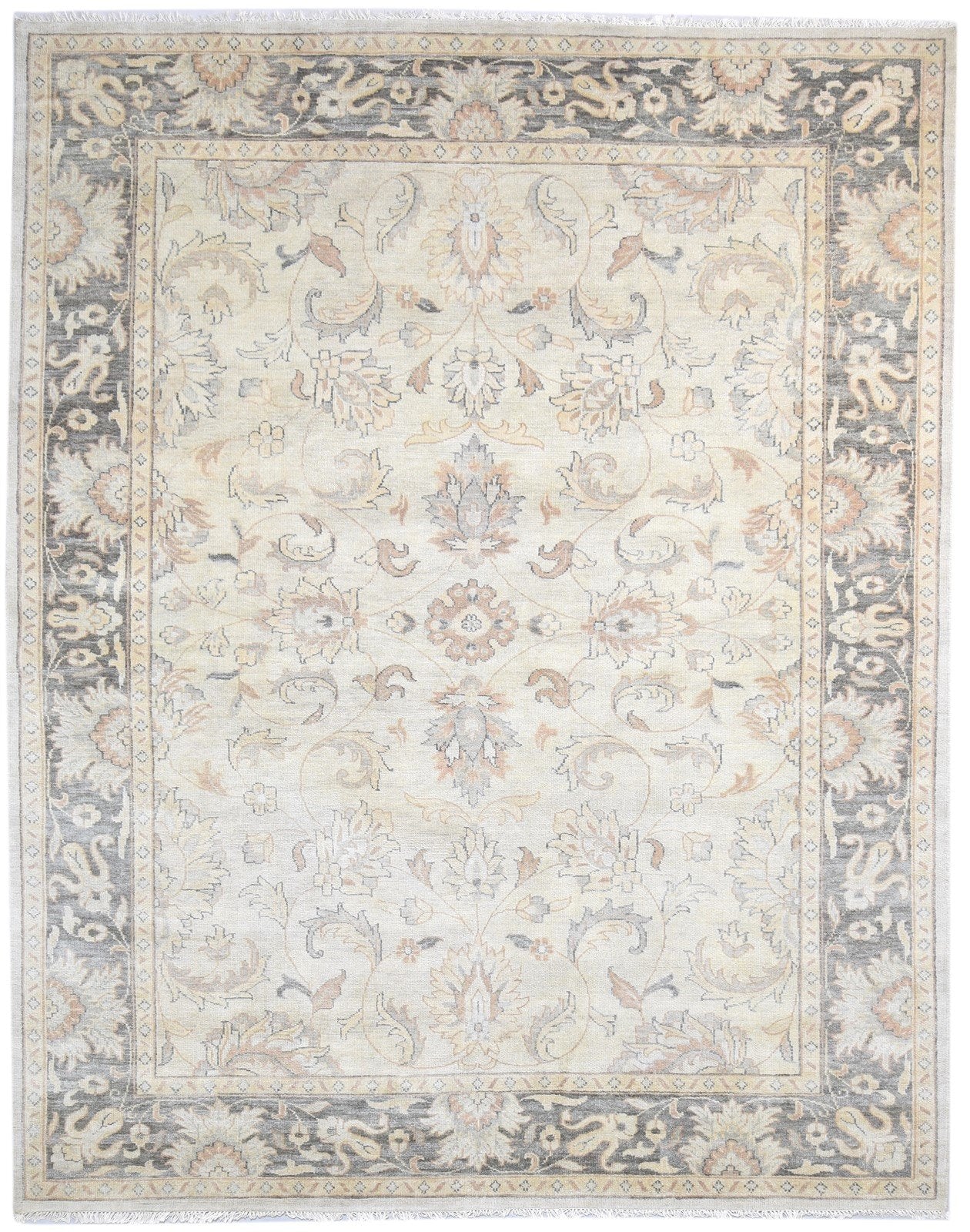 Hand Knotted Beige Wool Rug 8' X 10' Persian Kashan Oriental Large Carpet 7864102420629