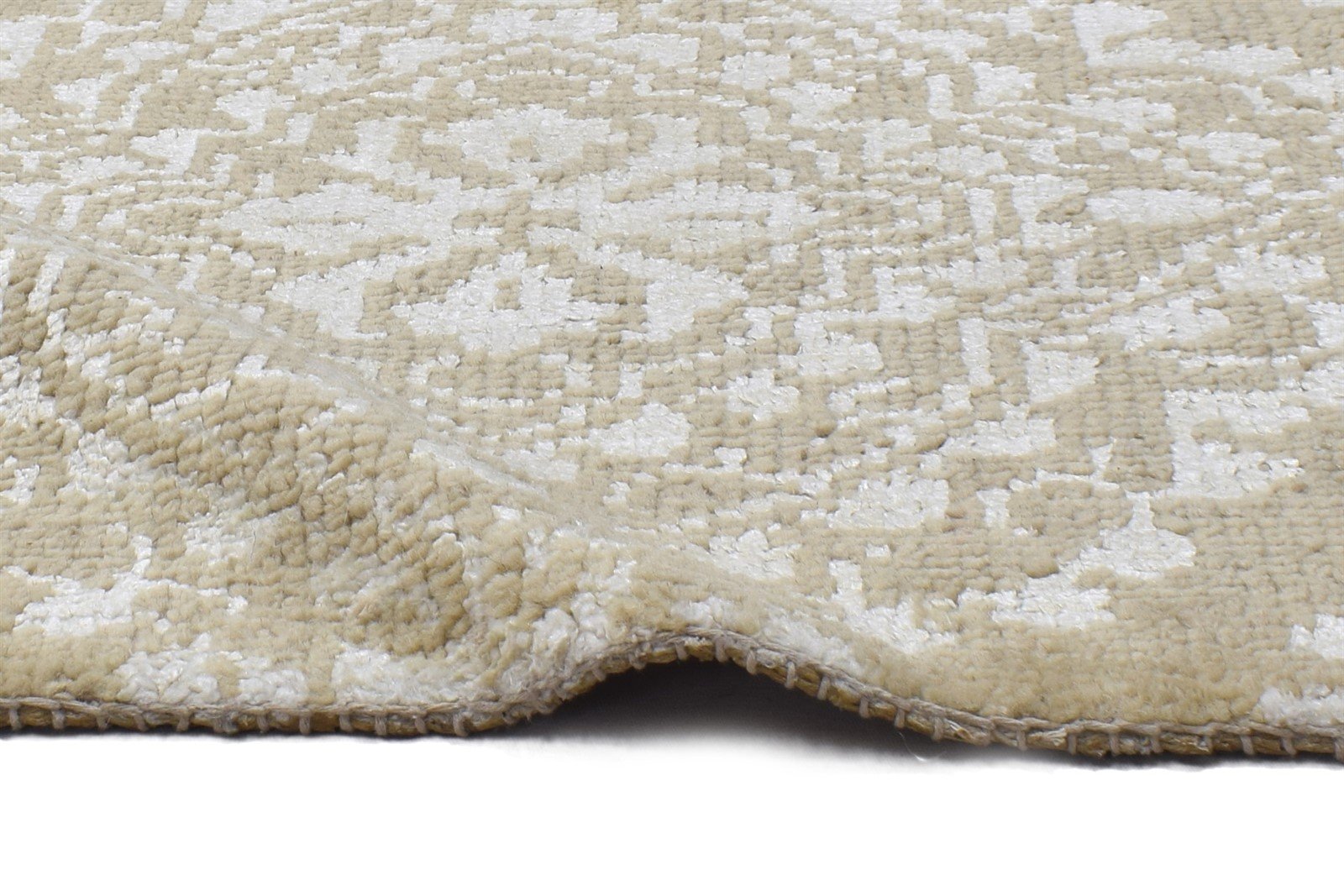 Hand Knotted Beige Wool / Silk Rug 2' X 2' Modern Moroccan Trellis Small Carpet 7864132239509