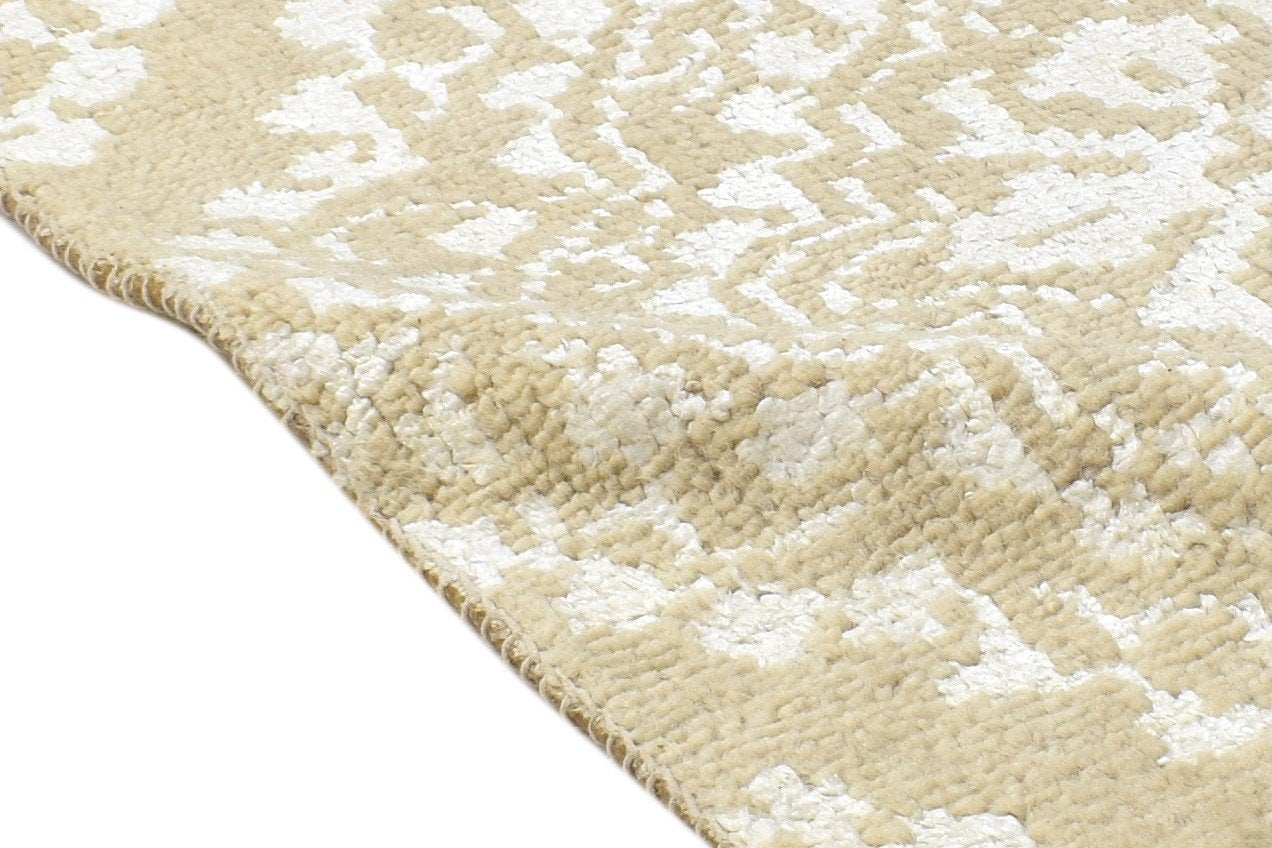 Hand Knotted Beige Wool / Silk Rug 2' X 2' Modern Moroccan Trellis Small Carpet 7864132239509