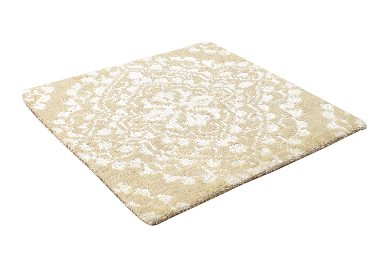 Hand Knotted Beige Wool / Silk Rug 2' X 2' Modern Moroccan Trellis Small Carpet 7864132239509