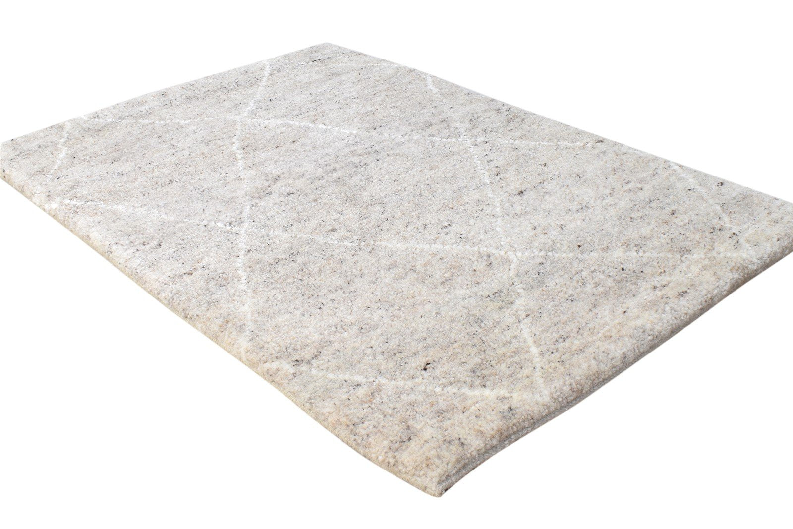 Hand Knotted Beige Wool Silk Rug 2' X 3' Shag Moroccan Diamond Small Carpet 7865143296149