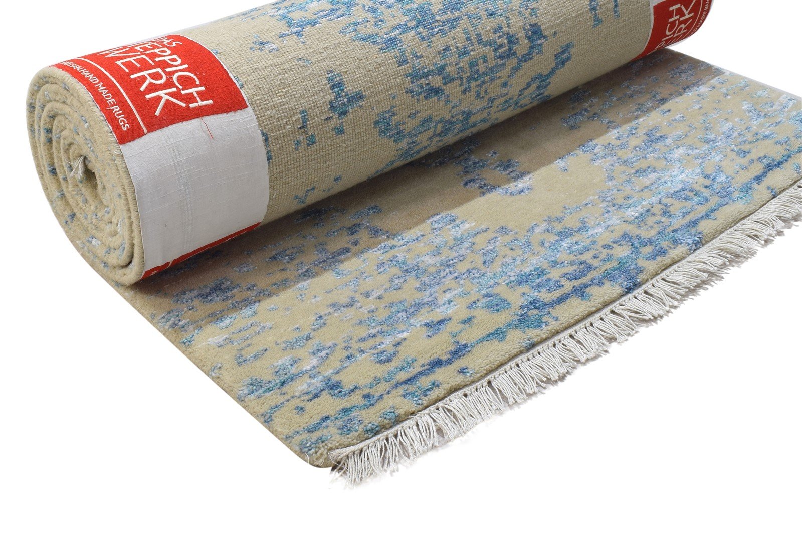 Hand Knotted Beige Wool / Silk Rug 3X10 Modern Scandinavian Abstract Small 7864099963029