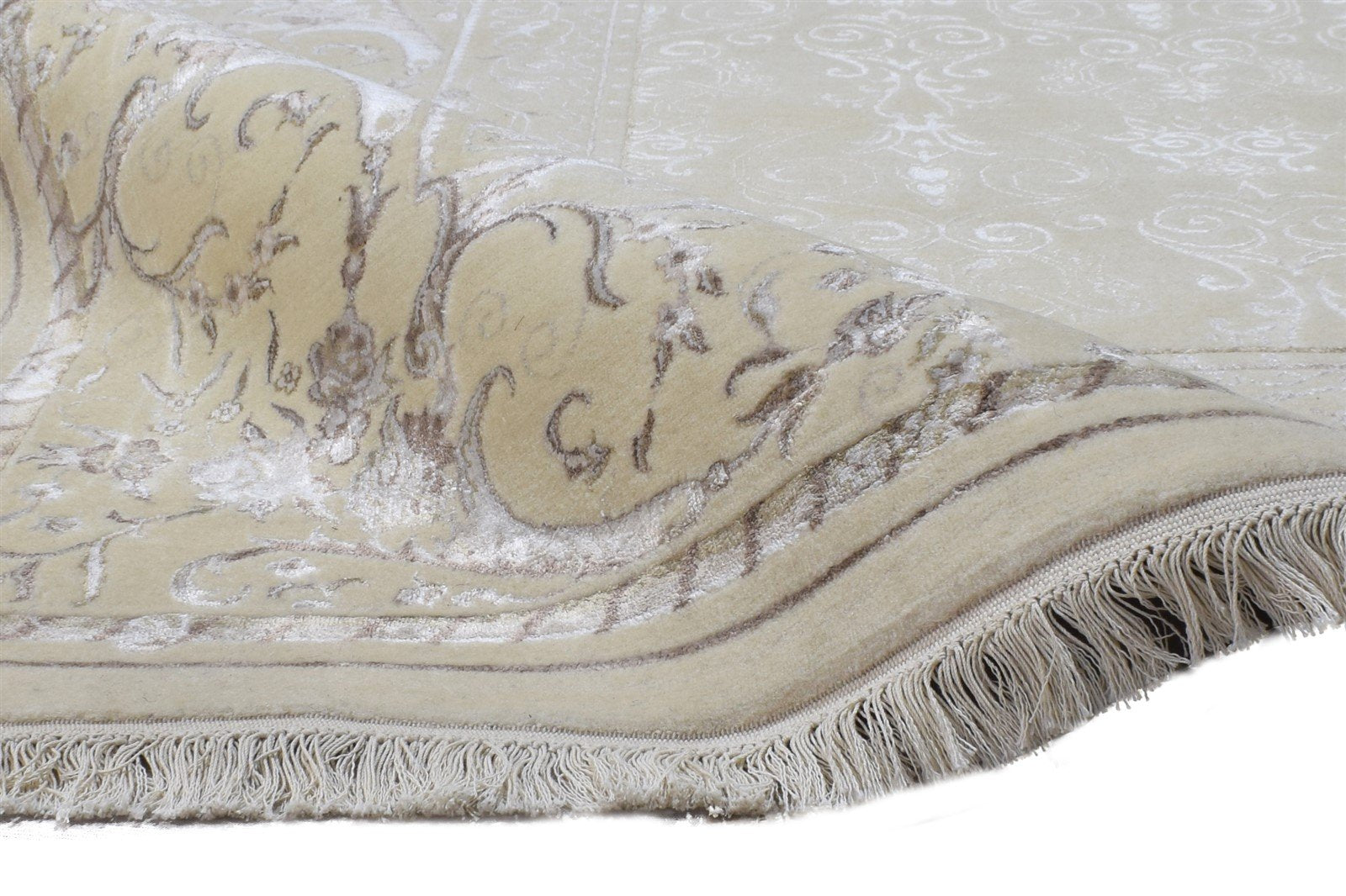 Hand Knotted Beige Wool / Silk Rug 6X10 Persian Mughal Oriental Room Size Carpet 7864908185749