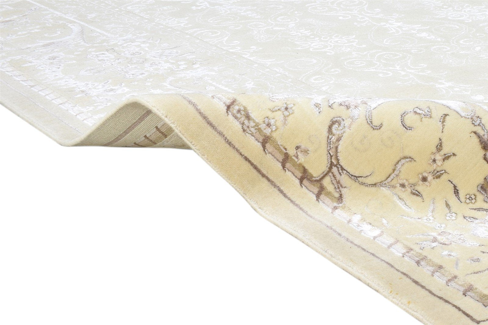 Hand Knotted Beige Wool / Silk Rug 6X10 Persian Mughal Oriental Room Size Carpet 7864908185749