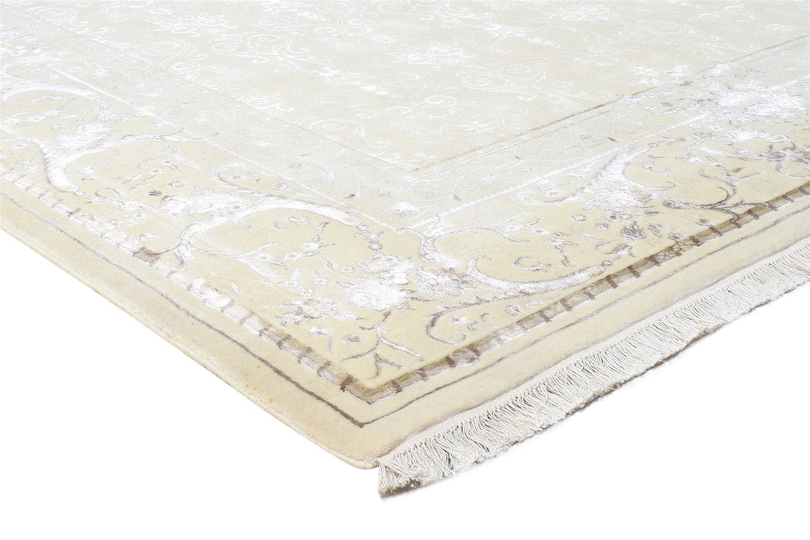 Hand Knotted Beige Wool / Silk Rug 6X10 Persian Mughal Oriental Room Size Carpet 7864908185749