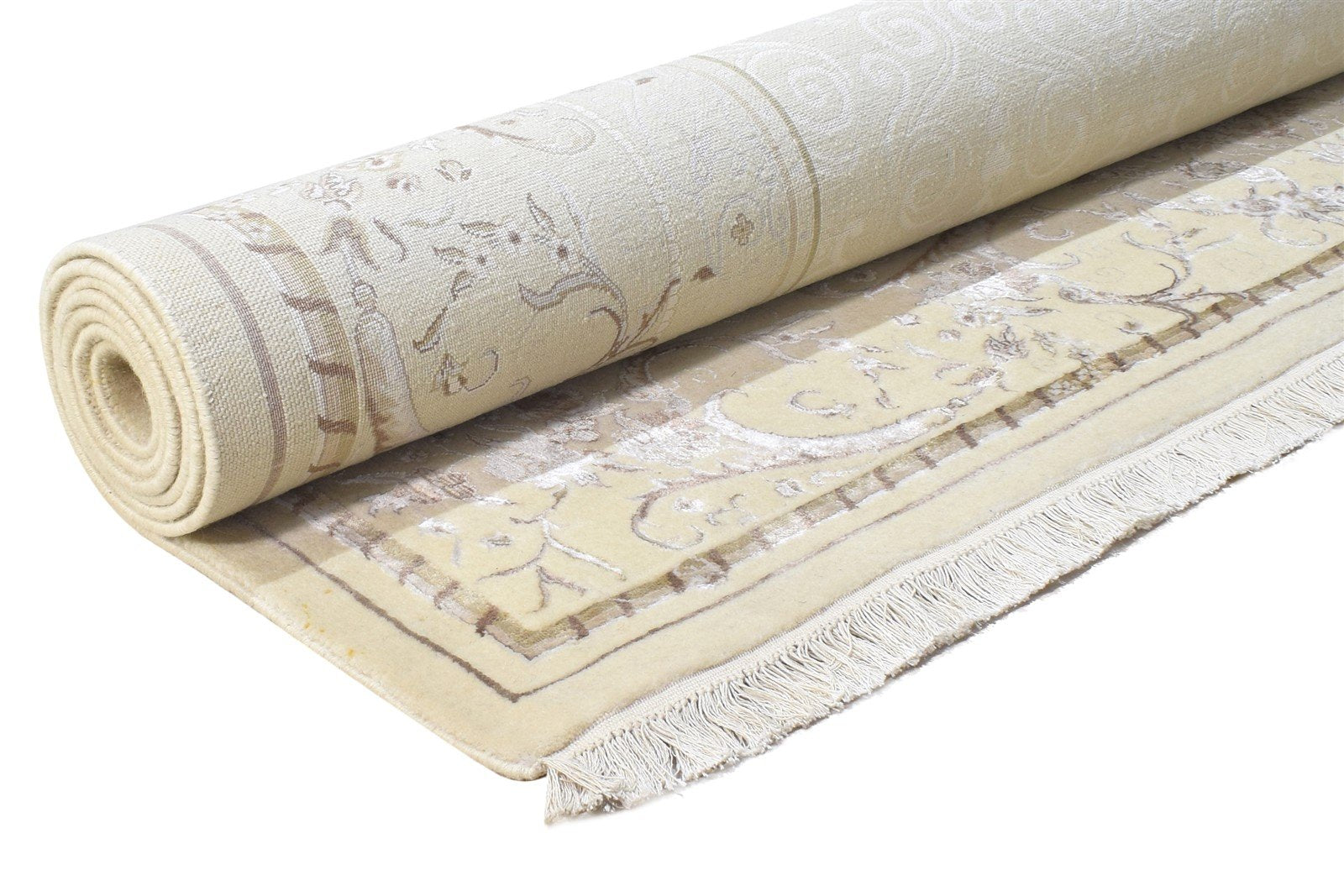 Hand Knotted Beige Wool / Silk Rug 6X10 Persian Mughal Oriental Room Size Carpet 7864908185749