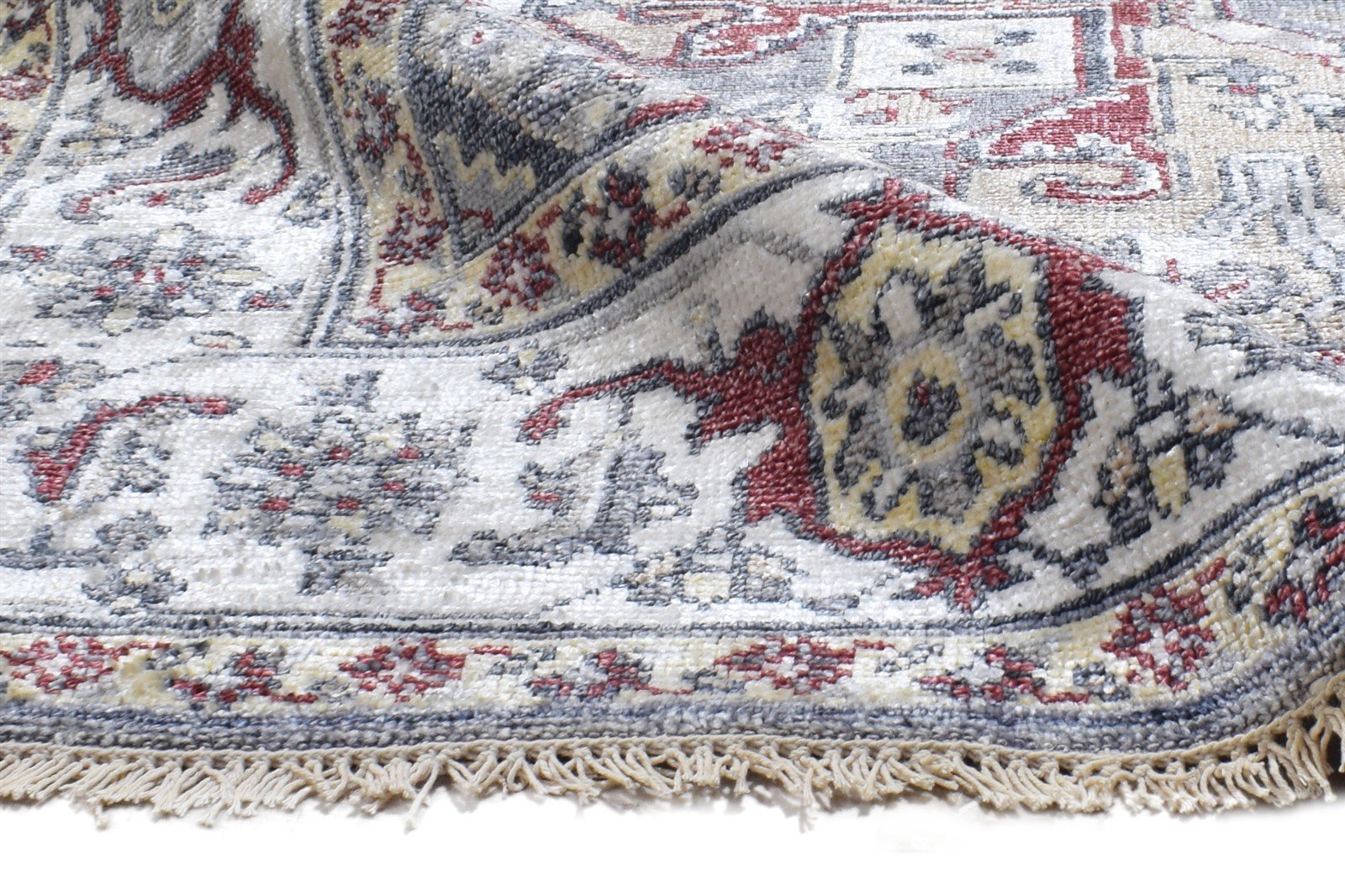 Hand Knotted Beige Wool / Silk Rug 6X9 Persian Heriz-Indian Oriental Room Size 7864999510165