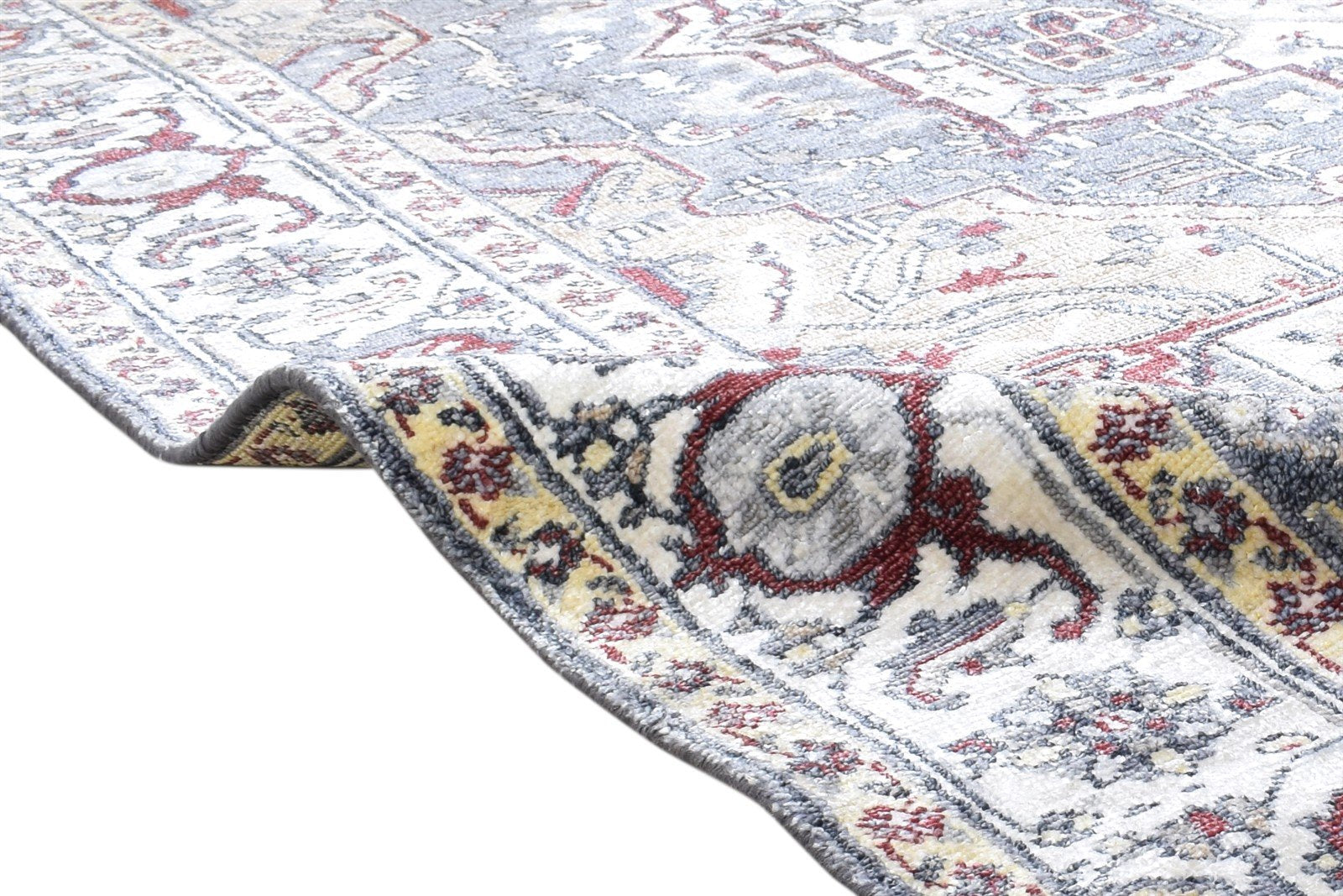Hand Knotted Beige Wool / Silk Rug 6X9 Persian Heriz-Indian Oriental Room Size 7864999510165